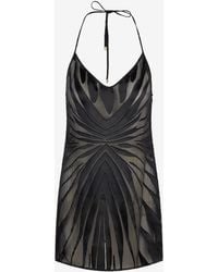 Roberto Cavalli - Mini Slip Dress With Ray Devoré Print - Lyst