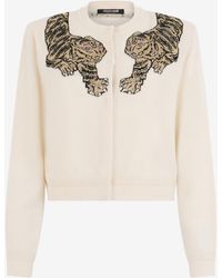 Roberto Cavalli - Wool Cardigan With Tiger Embroidery - Lyst