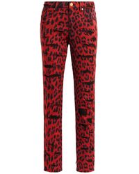 Roberto Cavalli - Jeans Effetto Vissuto Con Stampa Leopard - Lyst