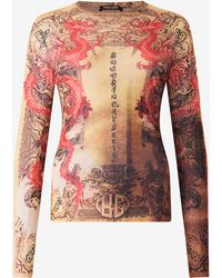 Roberto Cavalli - T-Shirt À Manches Longues Et Imprimé Oriental - Lyst