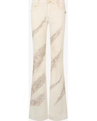 Roberto Cavalli - Ivory Flared Jeans With Animal-Print Detailing - Lyst