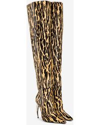 Roberto Cavalli - Oberschenkelhohe stiefel aus kalbsfell mit ozelot-print - Lyst