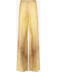 Roberto Cavalli - Wide-Leg Silk Pants With And Sand Serpentine Print - Lyst