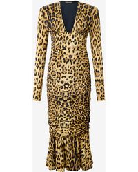 Roberto Cavalli - Midi Dress With Jaguar Skin Print - Lyst