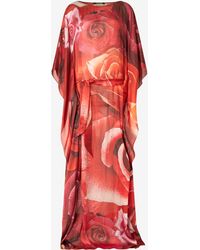Roberto Cavalli - Long Dress With Rose Print - Lyst