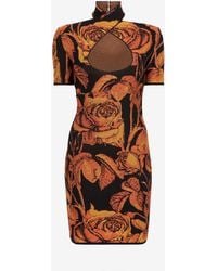 Roberto Cavalli - Rose-Jacquard Cut-Out Mini Dress - Lyst