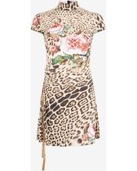 Roberto Cavalli - Jaguar Roses Print Mini Dress - Lyst