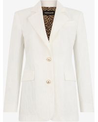 Roberto Cavalli - Cotton Jacquard Blazer With Leopard Print - Lyst
