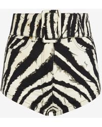 Roberto Cavalli - Freedom-print Belted Denim Shorts - Lyst