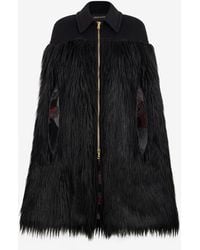 Roberto Cavalli - Cape Noire En Fausse Fourrure Avec Zip - Lyst