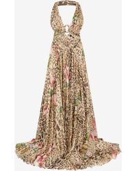Roberto Cavalli - Jaguar Roses Print Silk Dress - Lyst