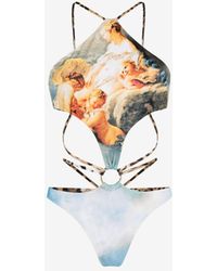 Roberto Cavalli - Painting-print Cut-out Swimsuit - Lyst