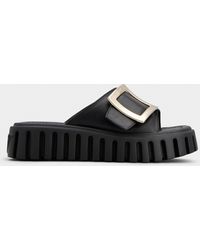 Roger Vivier - Viv' Go-thick Metal Buckle Mules In Leather - Lyst