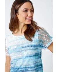 Roman - Stripe Print Mesh Overlay Top - Lyst