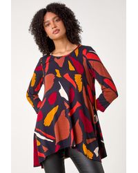 Roman - Abstract Print Hanky Hem Stretch Top - Lyst