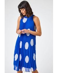 Roman - Spot High Neck Pleated Chiffon Swing Dress - Lyst
