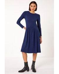 Roman - Ribbed Drop Waist Stretch Midi Dress - Lyst