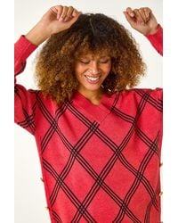 Roman - Check Patterned V-Neck Knit Jumper - Lyst