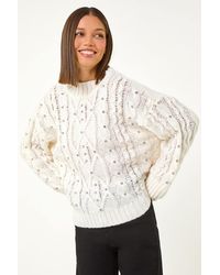 Roman - Diamante Cable Knit Jumper - Lyst