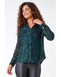 Roman - Embellished Sequin Stretch Blouse - Lyst