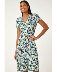 Roman - Floral Print Button Through Stretch Dress - Lyst