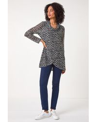 Roman - Abstract Print Cowl Neck Stretch Top - Lyst
