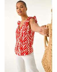 Roman - Printed Frill Sleeve Button Blouse - Lyst