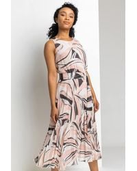 Roman Petite - Abstract Print Pleated Midi Dress - Lyst