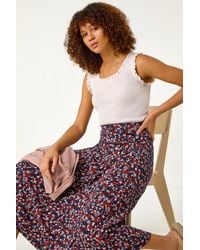 Roman - Ditsy Floral Stretch Midi Skirt - Lyst