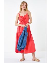 Roman - Cotton Strappy Tiered Midi Dress - Lyst