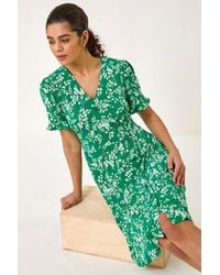 Roman - Ditsy Floral Side Button Stretch Dress - Lyst