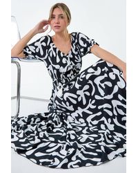 Roman - Dusk Fashion Shirred Waist Abstract Print Maxi Dress - Lyst