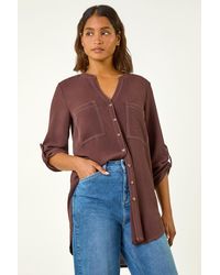 Roman - V-Neck Longline Button Detail Blouse - Lyst