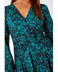Roman - Leopard Print Gathered Stretch Dress - Lyst
