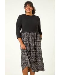 Roman Curve - Contrast Print Skirt Midi Dress - Lyst