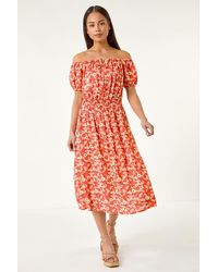 Roman Petite - Ditsy Bardot Midi Dress - Lyst