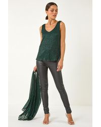 Roman - V-Neck Metallic Plisse Vest Top - Lyst