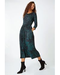 Roman - Abstract Print Pocket Midi Stretch Dress - Lyst