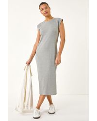 Roman - Ribbed Cap Sleeve Midi Dress - Lyst