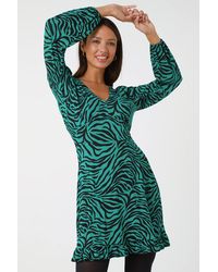 Roman - Zebra Print Frill Hem Stretch Dress - Lyst