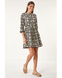 Roman - Floral Frill Buttoned Smock Dress - Lyst