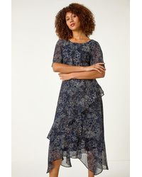 Roman - Floral Spot Print Frill Midi Dress - Lyst