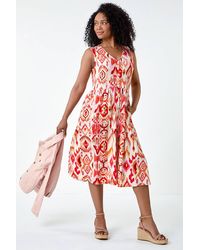 Roman Petite - Aztec Button Stretch Midi Dress - Lyst