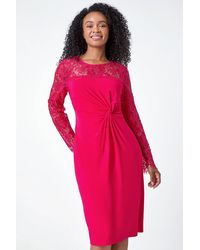 Roman Petite - Lace Detail Knot Front Bodycon Dress - Lyst