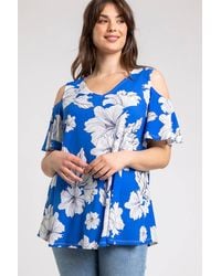 Roman Curve - Floral Print V-Neck Cold Shoulder Top - Lyst