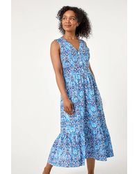 Roman Petite - Aztec Print Tiered Midi Dress - Lyst