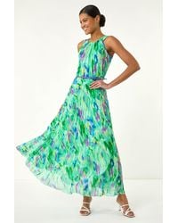Roman - Blurred Print Pleated Maxi Dress - Lyst