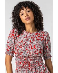 Roman - Shirred Bodice Floral Crinkle Top - Lyst