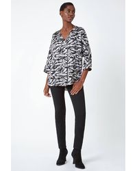 Roman - Animal Print Button Detail V-Neck Top - Lyst