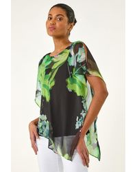 Roman - Floral Print Asymmetric Overlay Top - Lyst